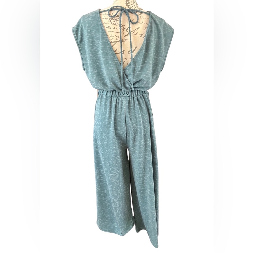 Bucket List Wide Leg Heather Light Blue Jumpsuit Small EUC Pockets Lounge Sweats - Picture 6 of 15